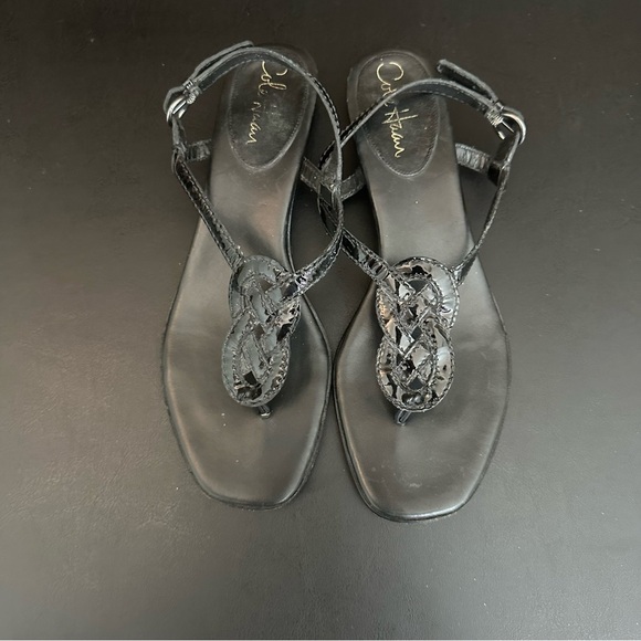 Cole Haan Black Patent Leather Infinity Knot Slingback Sandals Women’s 8.5 - Picture 5 of 7